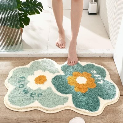 Roseate Microfiber Bathroom Mat(Twin Flower 40x60 cm (Multicolor) Pack of 1, Medium)