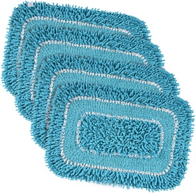 Heart Home Microfiber Door Mat(Blue, White, Medium, Pack of 4)