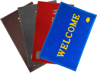 VSTUCART PVC (Polyvinyl Chloride) Door Mat(Multicolor, Pack of 4, Small)