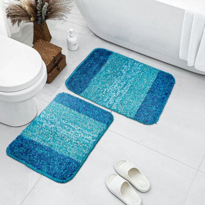 STATUS Microfiber Bathroom Mat(Turquoise, Pack of 2, Medium)