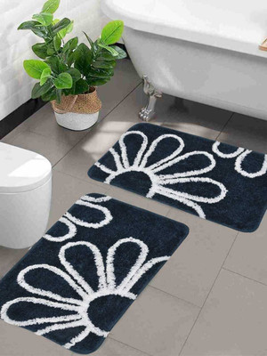 MbsHandloom Microfiber Door & Floor Mat(Blue, Small, Pack of 2)
