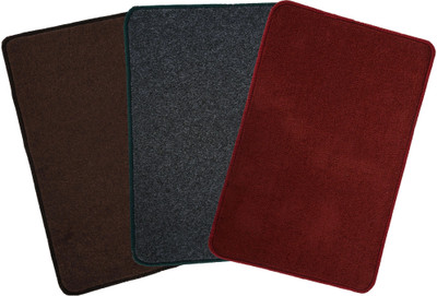 KUBER INDUSTRIES Microfiber Door Mat(Maroon, Grey, Brown, Pack of 3, Medium)