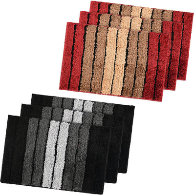 KUBER INDUSTRIES Microfiber Door Mat(Grey, Black, Large, Pack of 6)