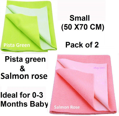 SBTs Cotton Baby Bed Protecting Mat(Salmon Rose & Pista Green, Pack of 2, Small)