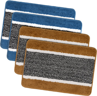 KUBER INDUSTRIES Microfiber Door Mat(Gold, Blue, Medium, Pack of 4)