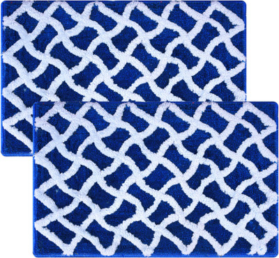 KUBER INDUSTRIES Microfiber Door Mat(Blue, Medium, Pack of 2)