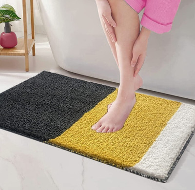 VIKCLIQUE Microfiber Door Mat(BlackYellowWhite, Medium)