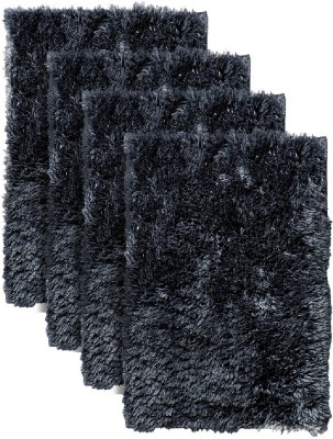 Crown Home Microfiber Bathroom Mat(Black, Medium, Pack of 4)