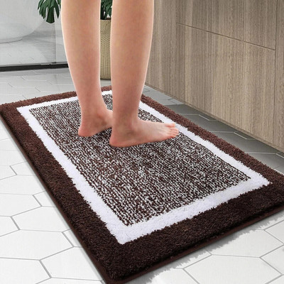 Snug Step Microfiber Floor Mat(Brown, White, Large)