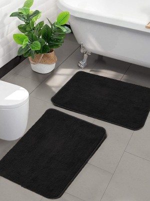 Saral Home Microfiber Bathroom Mat(Black, Small, Pack of 2)