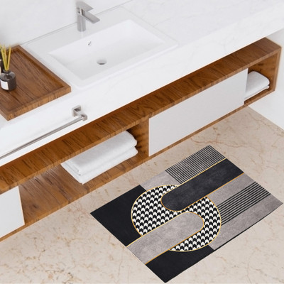 KUBER INDUSTRIES Polyester Bathroom Mat(Black, Gray, Medium)