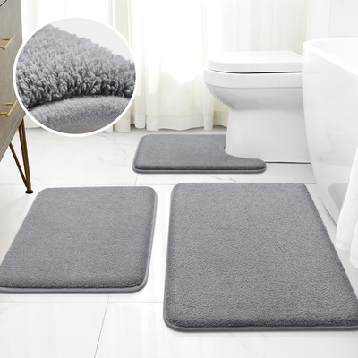 Wonder Work Velvet Bathroom Mat(Grey, Medium)