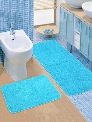 Shanti decor Microfiber Floor Mat(Sky Blue, Large, Pack of 2)