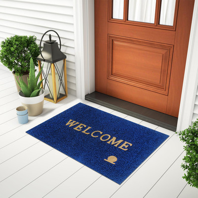 FOOTPRINT PVC (Polyvinyl Chloride), Rubber Door Mat(BLUE/BLACK ONLY WELCOME 40x60 cm, HOME, OFFICE, WELCOME DOOR MAT, Free)