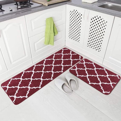 shopgallery Polyester Floor Mat(Red, Extra Large, Pack of 2)