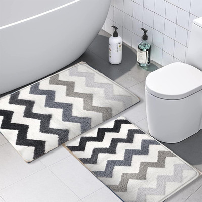 SR Handloom Polyester Door Mat(45 x 70 cm Combo of 2 Doormat Rug Mat, Absorbent Microfiber Bathmat (Grey), Medium, Pack of 2)