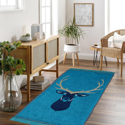 Furnishing Hut Velvet Floor Mat(Aqua Blue, Large)
