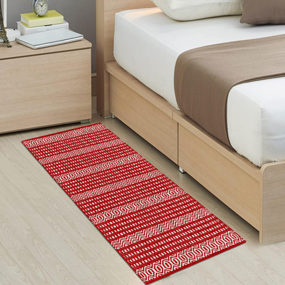 ALSTONIA Cotton Floor Mat(Maroon, White, Medium)