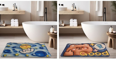 LOOM LEGACY Rubber Bathroom Mat(Multicolor, Medium, Pack of 2)