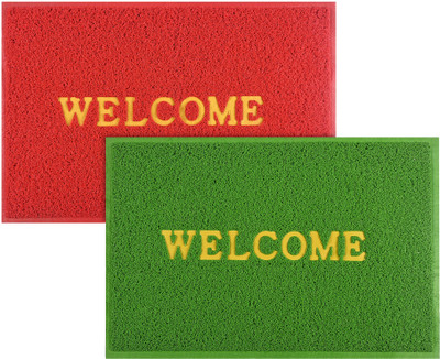 KUBER INDUSTRIES Rubber Door Mat(Red, Green, Large, Pack of 2)