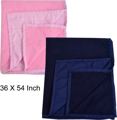 ADBENI HOME Cotton Baby Bed Protecting Mat(Pink+Navy Blue, Medium, Pack of 2)