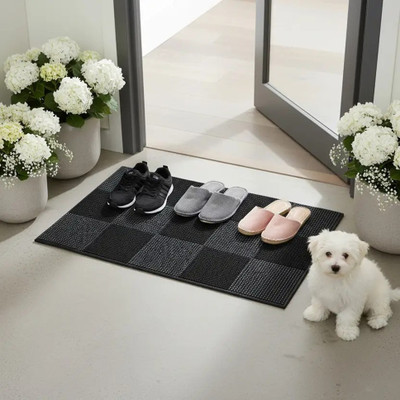 TICOLO PVC (Polyvinyl Chloride) Door Mat(Grey Chess, Medium)