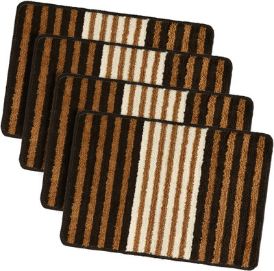 KUBER INDUSTRIES Microfiber Door Mat(Brown, Medium, Pack of 4)