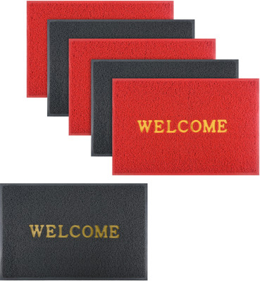 KUBER INDUSTRIES Rubber Door Mat(Red, Grey, Large, Pack of 6)