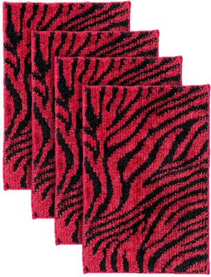 Crown Home Microfiber Door Mat(Red, Medium, Pack of 2)