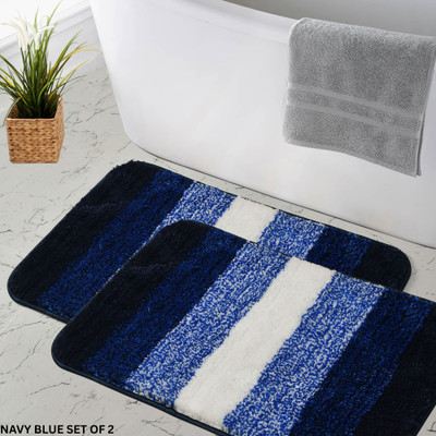 THREADWEAVE Microfiber Floor Mat(BLUE+BLUE, Pack of 2, Medium)