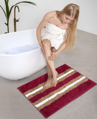 AAZEEM Polyester Floor Mat(Red White, Free)