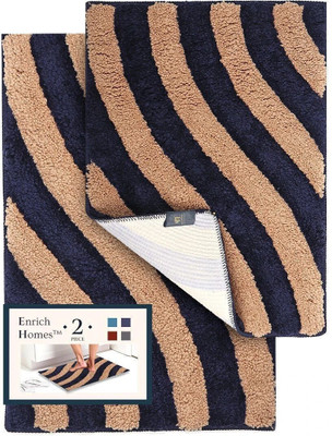 Enrich Homes Microfiber Floor Mat(Navy Blue & Beige, Pack of 2, Medium)