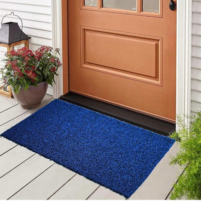 Aksh Creation Rubber Door Mat(Blue/Black, Medium)