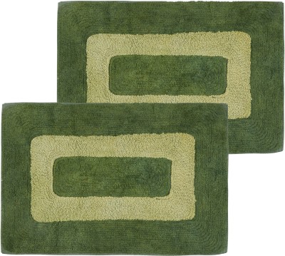 Black Gold Cotton Door Mat(Green, Medium, Pack of 2)