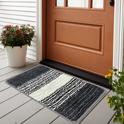 VAS COLLECTIONS Microfiber Door Mat(Grey & White, Medium)
