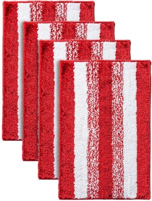 Crown Home Microfiber Bathroom Mat(Red, Medium, Pack of 4)