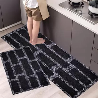 DKDECORATIVE Cotton Door Mat(Black&Grey, Pack of 2, Large)
