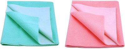 smilykid Cotton Baby Bed Protecting Mat(Sea Green, Salmon Rose, Medium, Pack of 2)