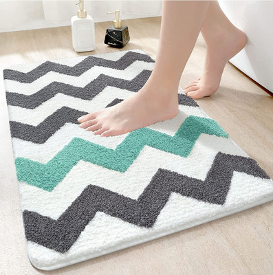 MINGET Microfiber Door Mat(WhiteGreyGreenZigZag, Large)
