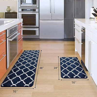 RJS Microfiber Door Mat(Blue, Medium, Pack of 2)