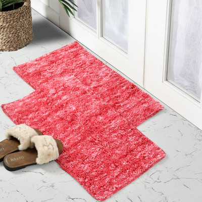 varsha tex Cotton Door Mat(Peach, Medium, Pack of 2)