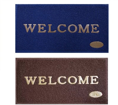 EXOTICE Rubber Door Mat(Blue, Brown, Medium, Pack of 2)