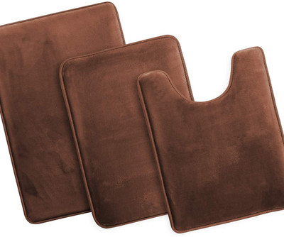 IVAR Microfiber Bathroom Mat(Brown, Medium, Pack of 3)