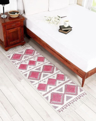 Ultica Fab Cotton Floor Mat(White& Pink, Medium)