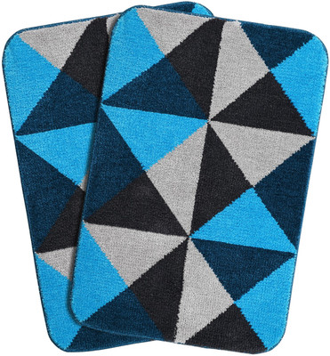 Saral Home Polyester Bathroom Mat(Turq, Medium, Pack of 2)