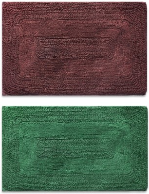 Gangji Cotton Door Mat(Coffee, Green, Pack of 2, Medium, Pack of 2)