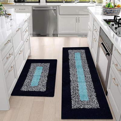 R AND K DECOR Cotton Floor Mat(Blue, Free, Pack of 2)