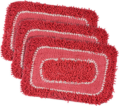 KUBER INDUSTRIES Microfiber Door Mat(Red, White, Medium, Pack of 3)