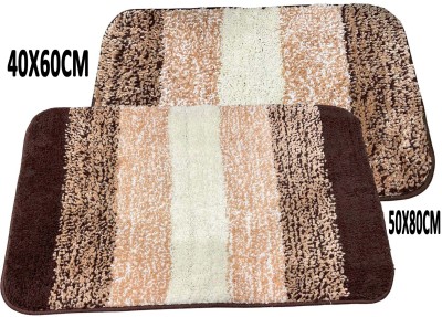 MAA HOME CONCEPT Microfiber, PP (Polypropylene) Door Mat(Brown Stripe, Large, Pack of 2)