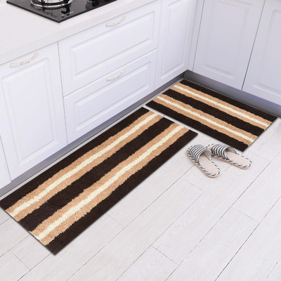 Slayy with Style Microfiber, Rubber Floor Mat(Brown, Large, Pack of 2)